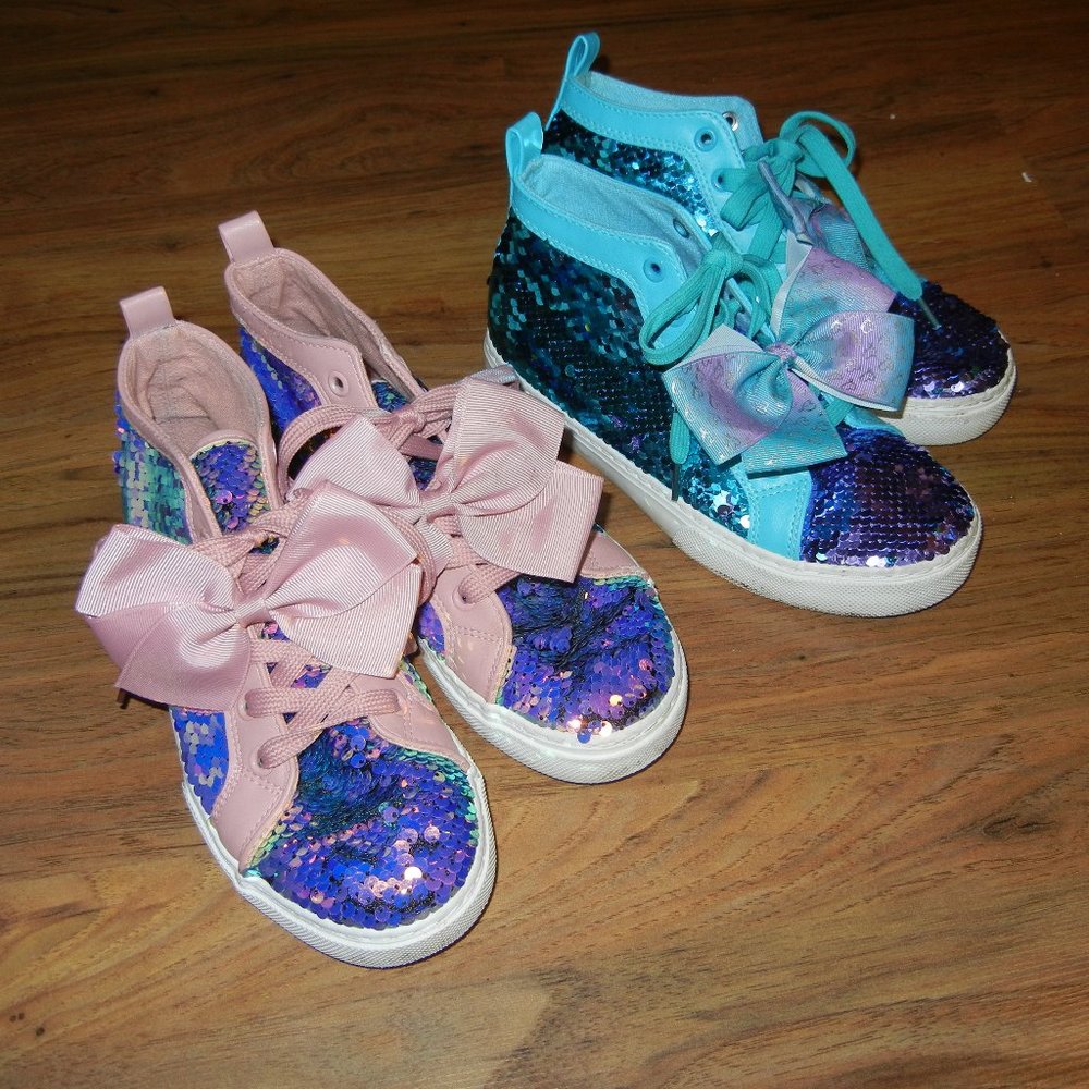 Jo Jo Siwa 2 pairs sequin high tops & bows size 4 big girl